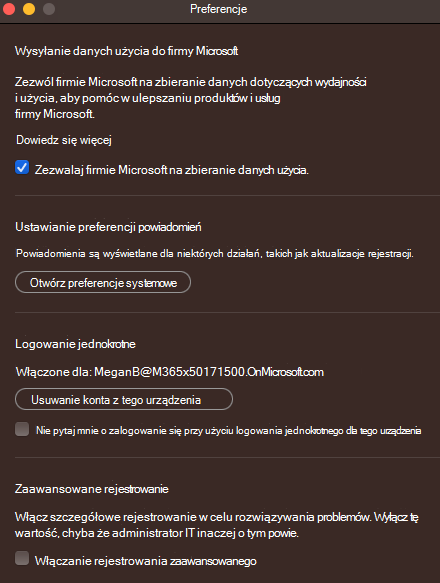 Nie pytaj mnie o zalogowanie się przy użyciu logowania jednokrotnego dla tego urządzenia.