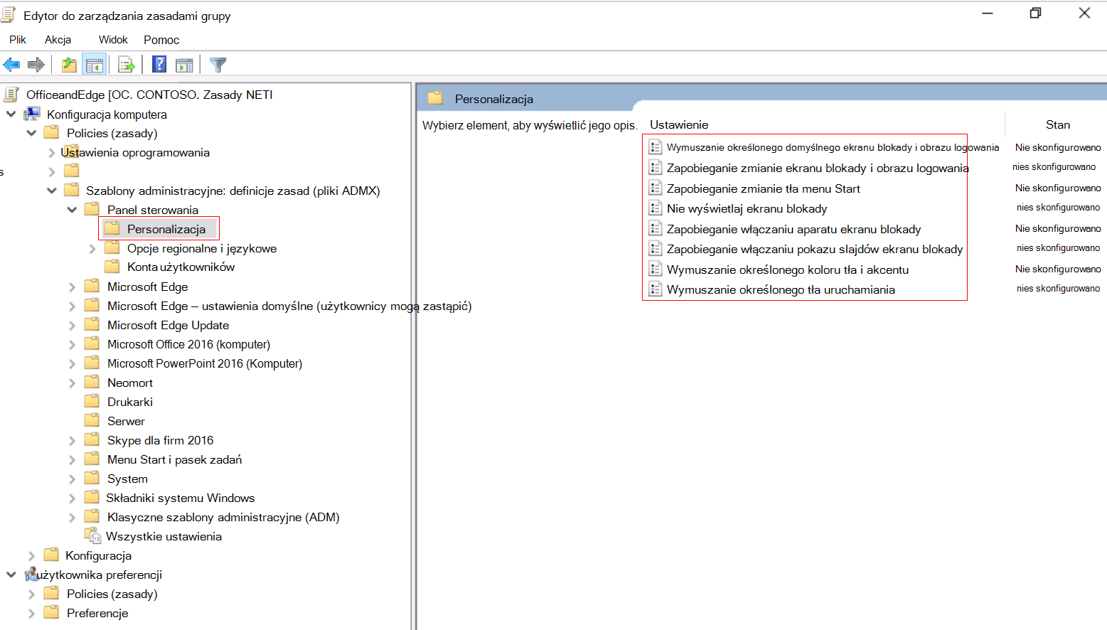 Screenshot that shows how to expand Computer Configuration in on-premises Group Policy Management Editor, and go to Personalization.