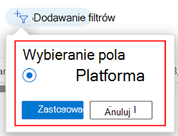 Zrzut ekranu przedstawiający filtrowaną listę filtrów według platformy w Microsoft Intune.