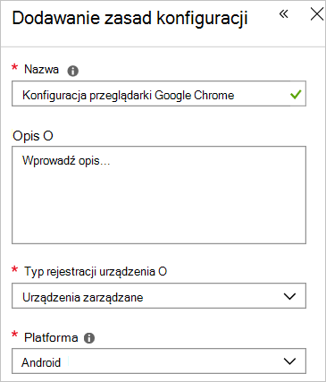 Dodawanie zasad konfiguracji programu Google Chrome