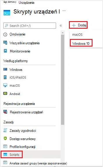 Zrzut ekranu przedstawiający tworzenie nowego skryptu dla urządzenia z systemem Windows 10.