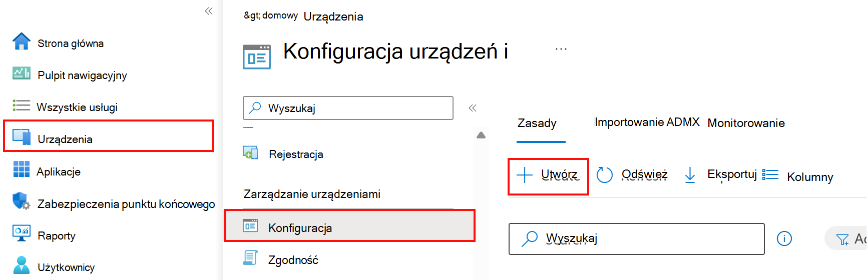 Utwórz nowy profil konfiguracji urządzenia w usłudze Microsoft Intune przy użyciu centrum administracyjnego usługi Intune.