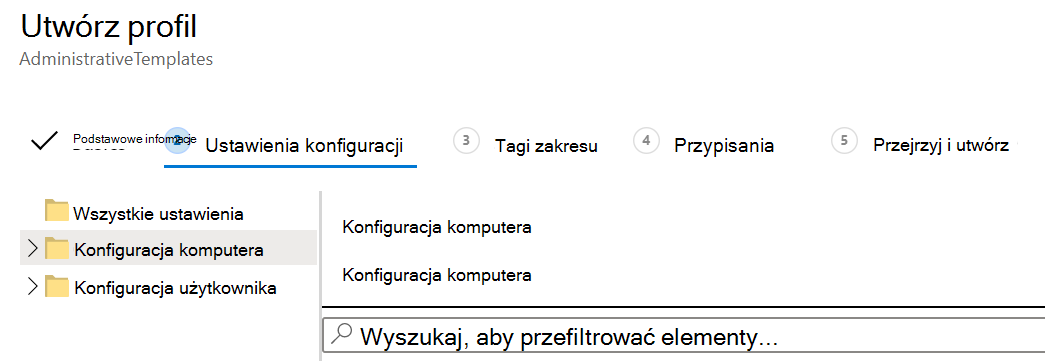 Zrzut ekranu przedstawiający sposób stosowania ustawień szablonu ADMX do użytkowników i urządzeń w Microsoft Intune.