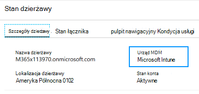 Zrzut ekranu przedstawiający sposób ustawiania urzędu MDM na Microsoft Intune w stanie dzierżawy.