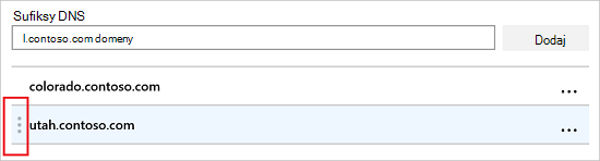 Wybierz trzy kropki i kliknij i przeciągnij, aby przenieść sufiks dns