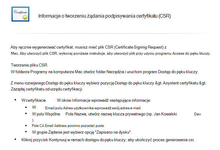 Przeczytaj instrukcje dotyczące tworzenia pliku CSR