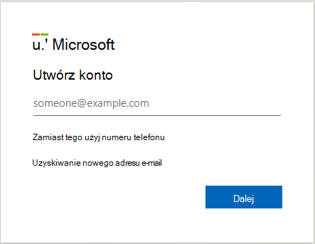 Zrzut ekranu przedstawiający stronę internetową tworzenia konta wersji próbnej Microsoft Intune.