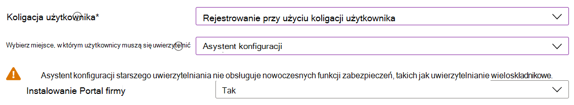 W centrum administracyjnym Intune i Microsoft Intune zarejestruj urządzenia z systemem iOS/iPadOS przy użyciu programu Apple Configurator. Wybierz pozycję Zarejestruj z koligacją użytkownika, użyj Asystenta ustawień do uwierzytelniania i zainstaluj aplikację Portal firmy.