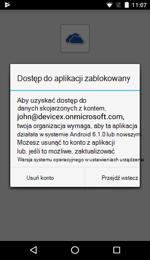 Obraz okna dialogowego Zablokowany dostęp do aplikacji