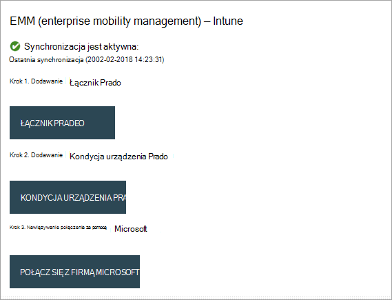 Zrzut ekranu przedstawiający okno Intune pradeo EMM