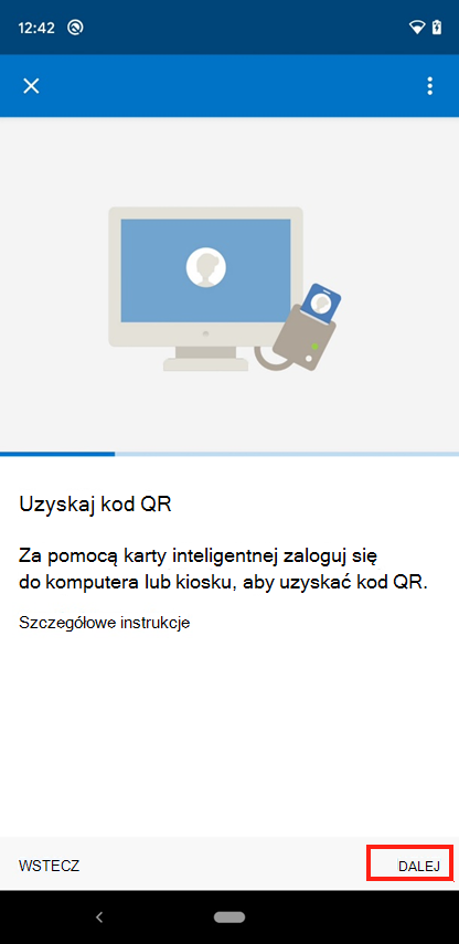 Zrzut ekranu przedstawiający ekran Pobierania kodu QR aplikacji Intune.