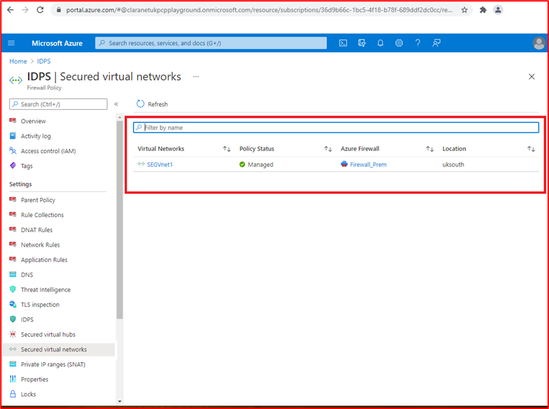 Screenshot of secured virtual networks