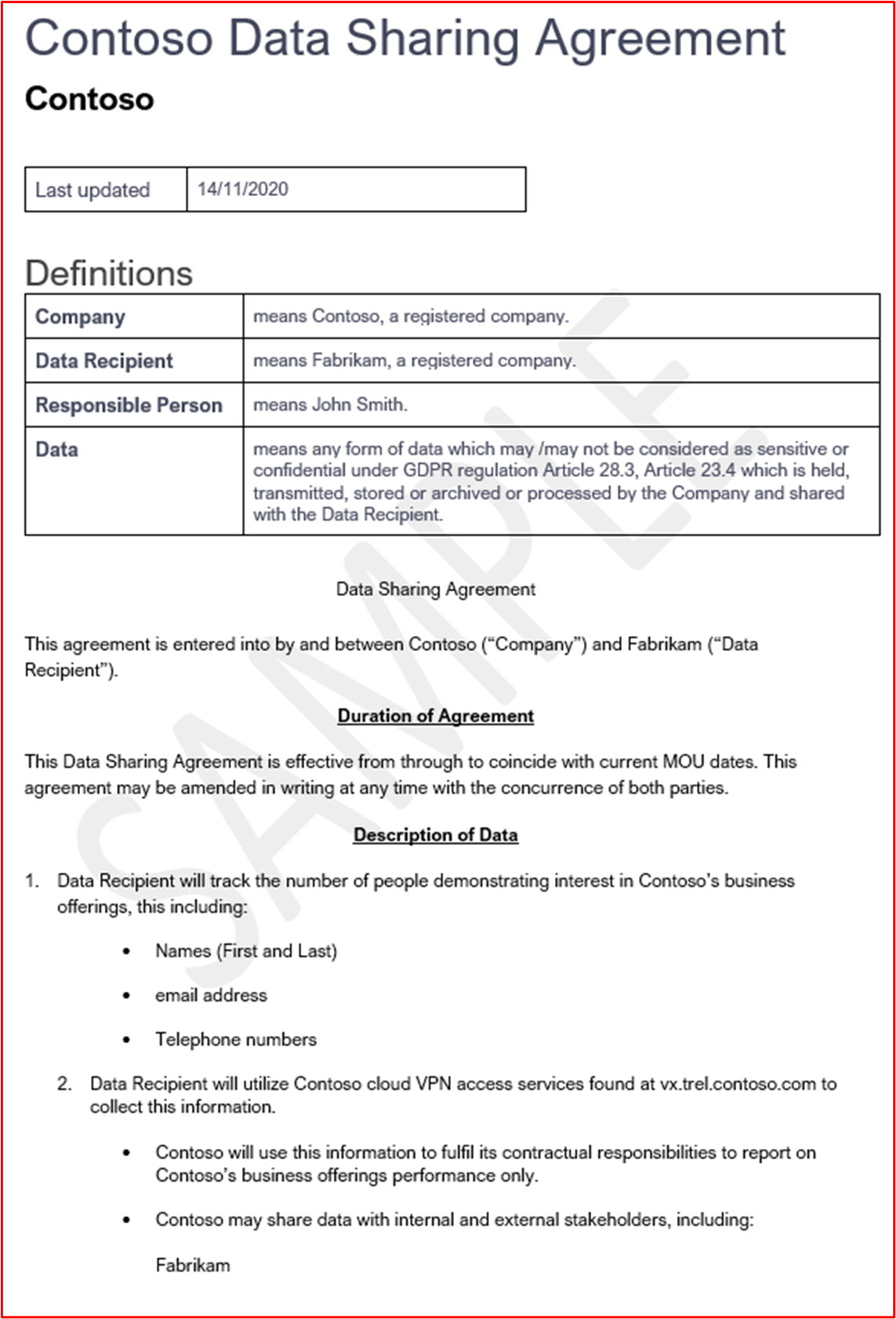 screenshot shows a simplistic example data sharing agreement1