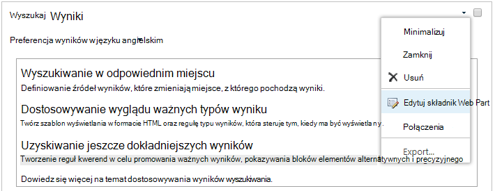 Edytuj wybór składnika Web Part.