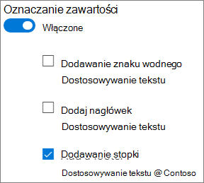 Zrzut ekranu przedstawiający ustawienia oznaczania zawartości etykietą poufności.