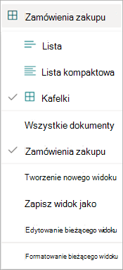 Zrzut ekranu przedstawiający menu rozwijane widoku z opcjami widoku.