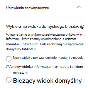 Zrzut ekranu przedstawiający ustawienia zaawansowane pokazujące widoki biblioteki.