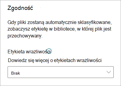 Zrzut ekranu przedstawiający okienko Ustawienia modelu z menu etykiet poufności.