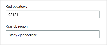 Przykład informacji o regionie użytkownika w Centrum administracyjne platformy Microsoft 365.