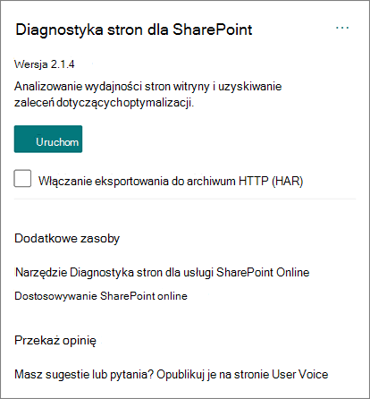 Okno podręczne narzędzia diagnostyki strony.