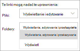 Zrzut ekranu przedstawiający ustawienia uprawnień każdego łącza na poziomie organizacji programu SharePoint.