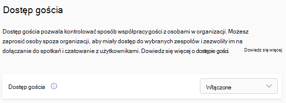 Zrzut ekranu przedstawiający przełącznik dostępu gościa usługi Teams.