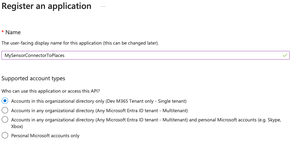 Screenshot showing the Register asn application dialog box.