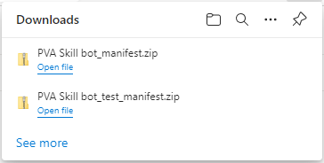 Zrzut ekranu przedstawiający dwa manifesty Microsoft Copilot Studio po ich pobraniu.