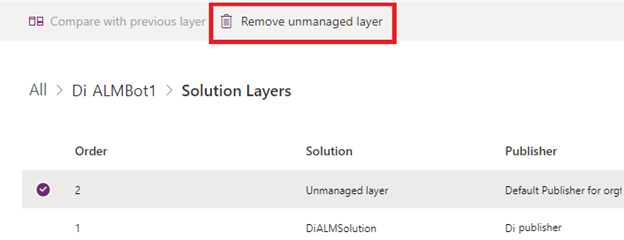 Usuwanie warstwy niezarządzanej w Power Apps.