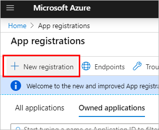 Zrzut ekranu bloku rejestracji aplikacji z wyróżnionym przyciskiem Nowej rejestracji.