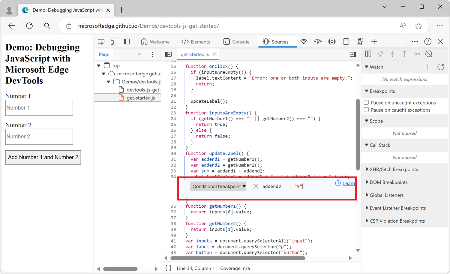 The dialog that appears when setting a conditional breakpoint