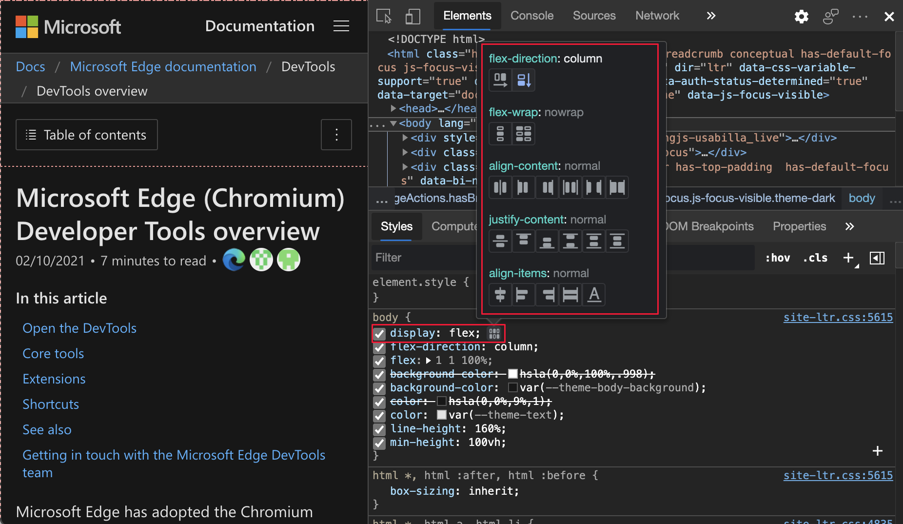 CSS flexbox debugging tools