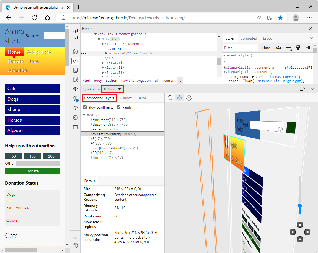 The Composited Layers tab in the 3D View tool