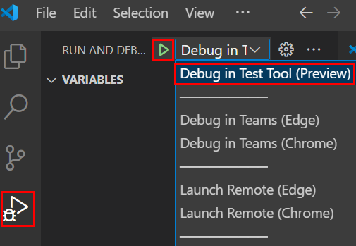 Screenshot shows the debug in test tool.