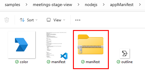 Screenshot shows the location of app manifest zip file.