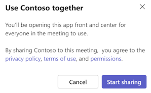 Screenshot shows how to share apps in teams meeting.