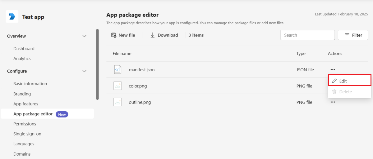 Screenshot shows you the app package editor to edit your app package.