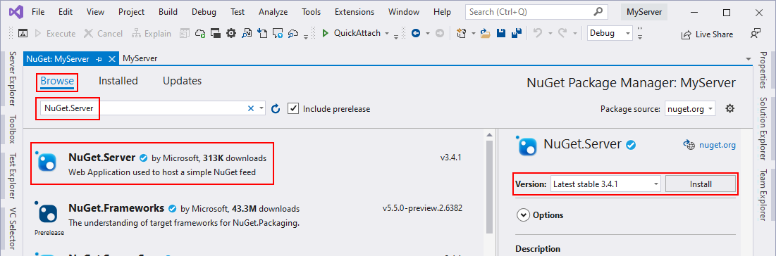 Installing the NuGet.Server package
