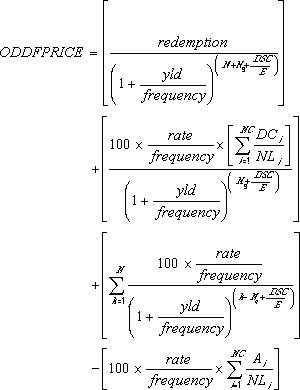 Screenshot that shows the odd long first coupon version of the Odd F Price formula.