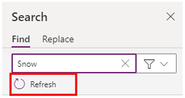Użyj przycisku Odśwież, aby odświeżyć wyniki wyszukiwania na podstawie zmian w elementach aplikacji.