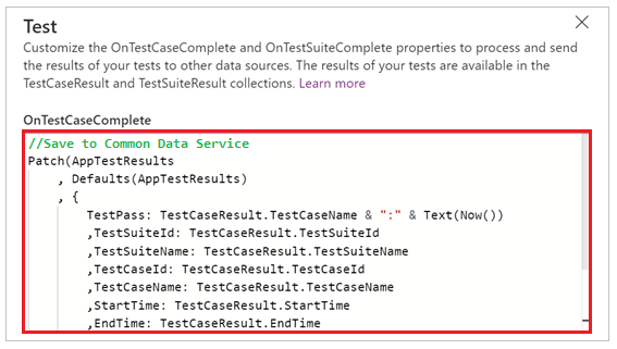 Przykład akcji OnTestCaseComplete.