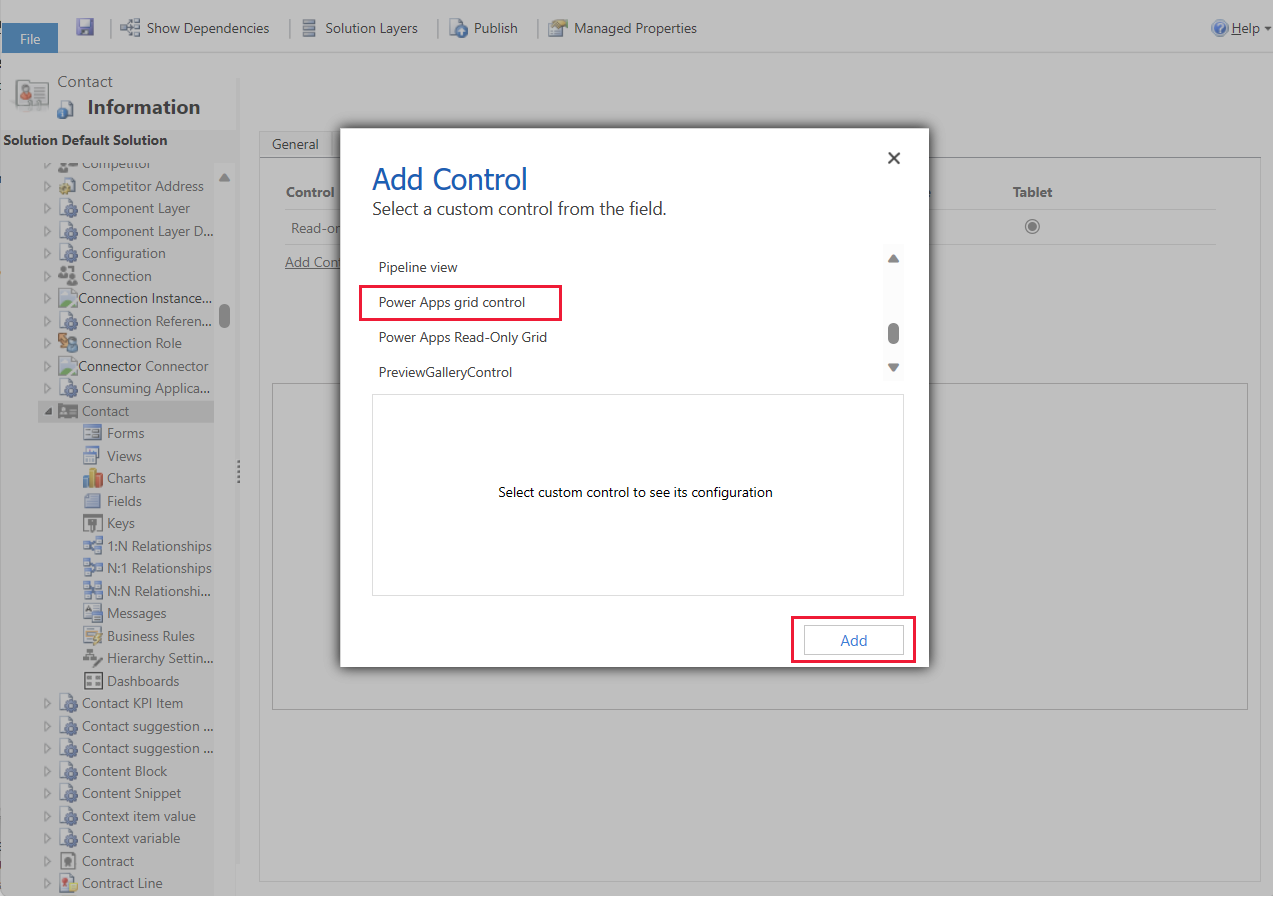 Dodawanie kontrolki siatki Power Apps do tabeli