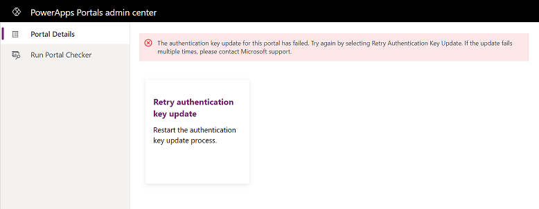 Spróbuj ponownie przeprowadzić aktualizację klucza uwierzytelniania portalu.