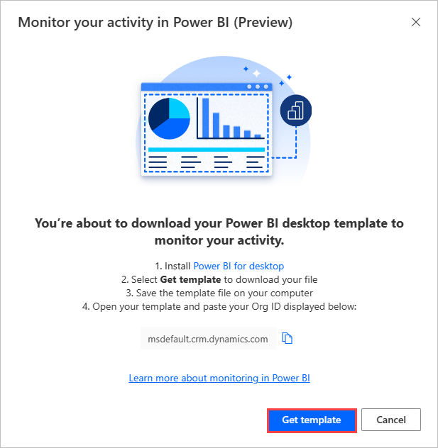 Opcja pobierania szablonu usługi Power BI.