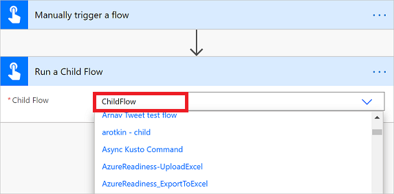 Wybierz przepływy podrzędny do uruchomienia.