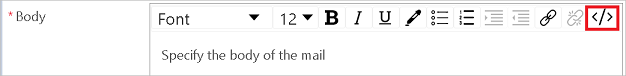 Zrzut ekranu przycisku, który można wykorzystać do wprowadzenia kodu HTML do treści wiadomości e-mail.