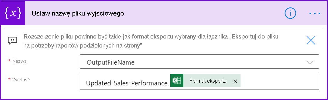 Screenshot that shows where to select the name of the report and a file extension.