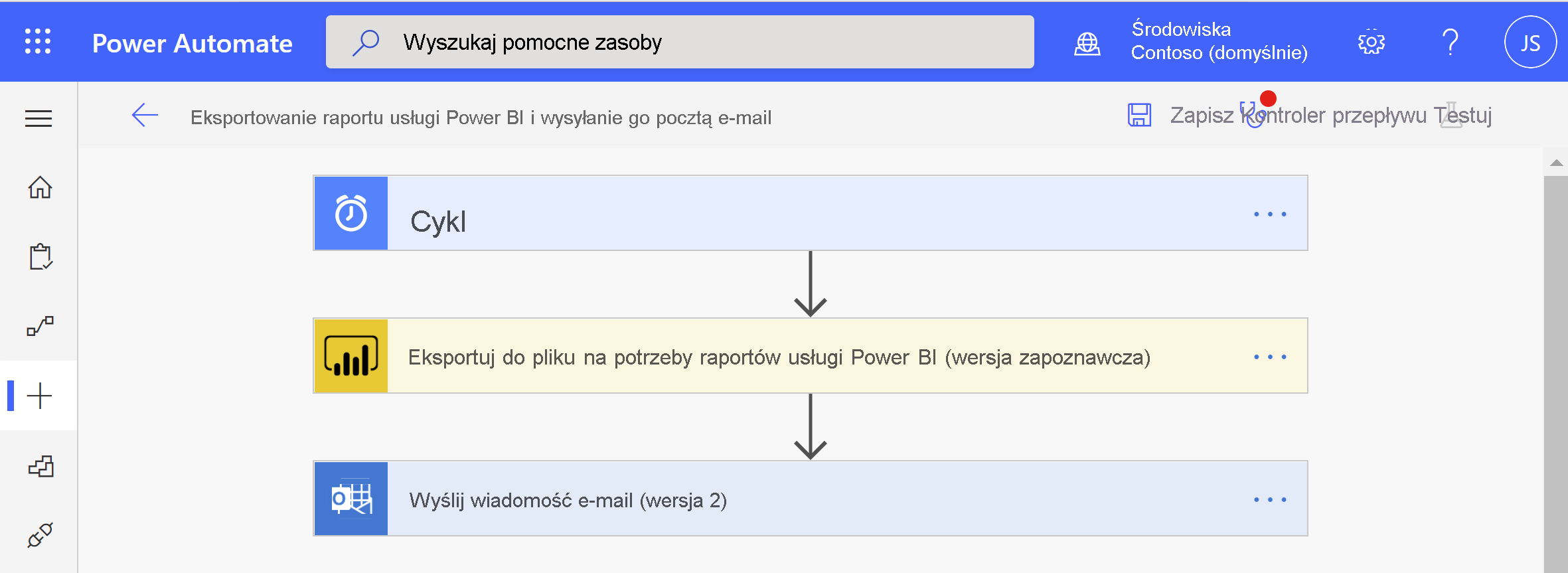 Zrzut ekranu przedstawiający okno usługi Power BI Automate z opcjami tworzenia.