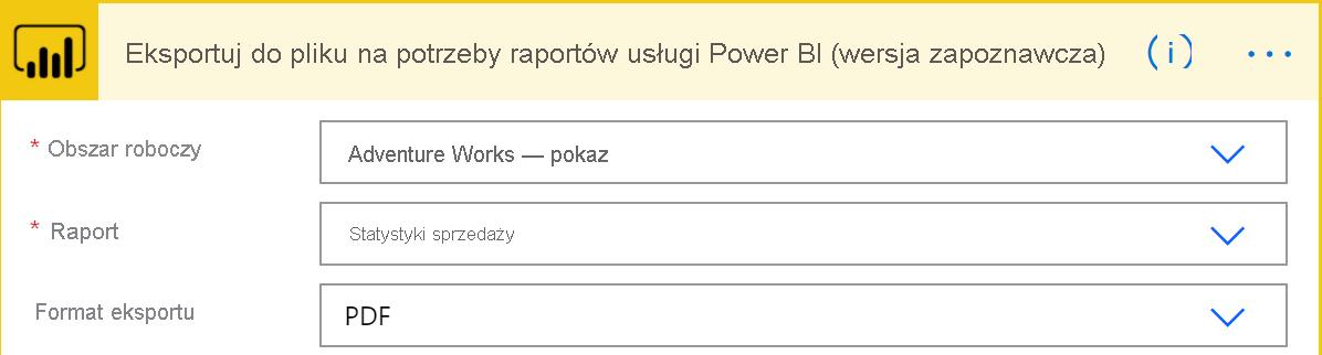 Zrzut ekranu przedstawiający eksportowanie do pliku dla raportów usługi Power BI.