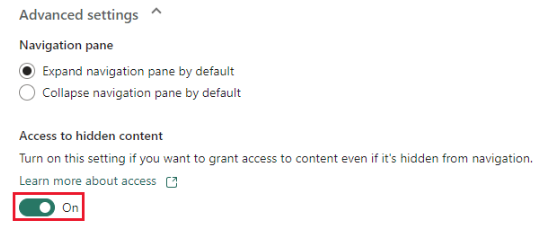 Zrzut ekranu przedstawiający włączenie opcji Dostęp do ukrytej zawartości.